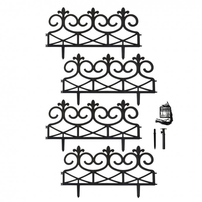 Zierzaun Nessa Solar Lilie 4-teilig Schwarz