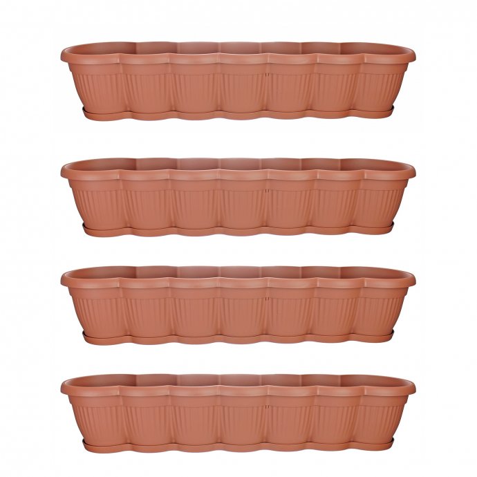 Blumenkasten mit Untersetzer 80 cm 4er Set Terracotta