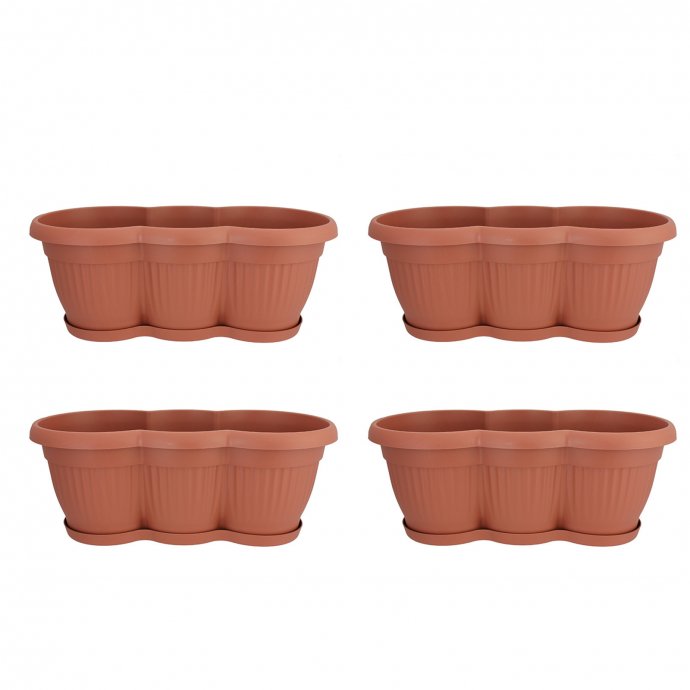 Blumenkasten mit Untersetzer 40 cm 4er Set Terracotta