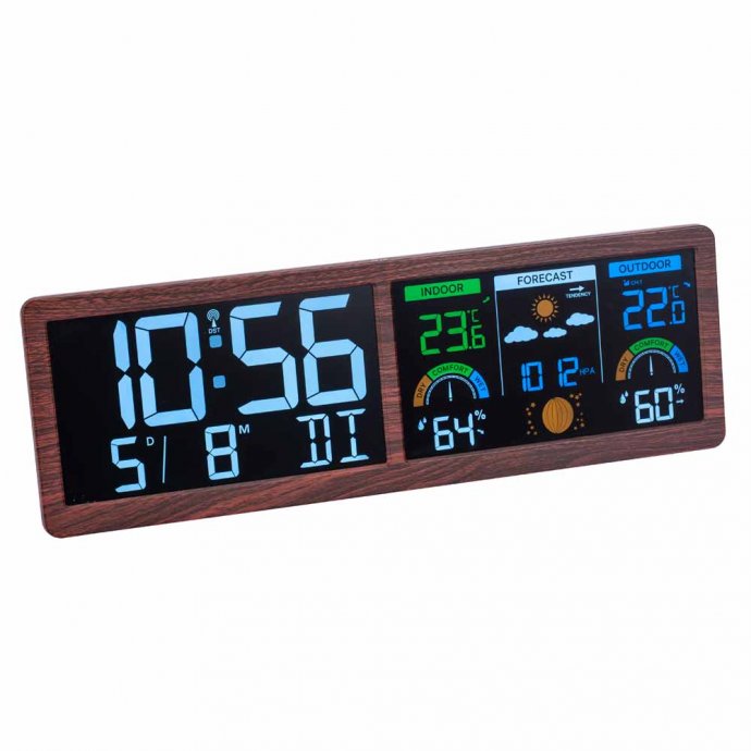 Digitale Wetterstation mit Funkuhr „Holz“