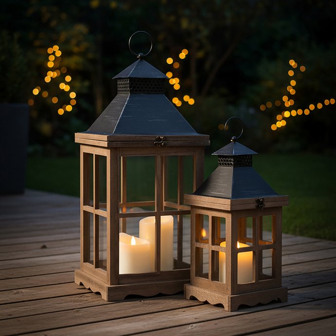 Laterne aus Holz im 2er Set 