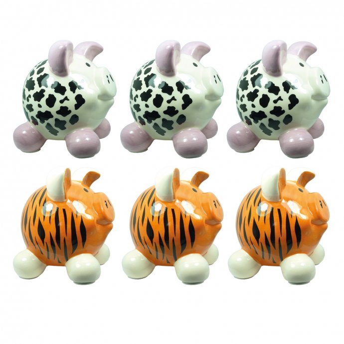 Sparschwein klein, 6 Stück 2 Tiermotive
