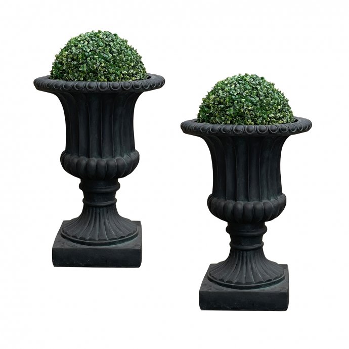 Pflanzkübel 2er-Set Athene mit Buchsbaumkugel Dunkelgrau