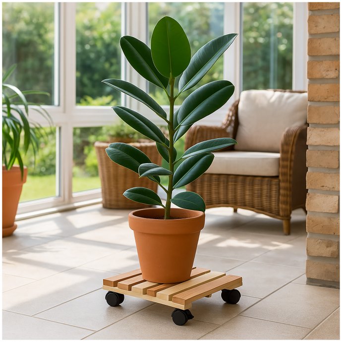 Praktischer Pflanzenroller aus Holz mit Rollen 2er Set stabil und flexibel