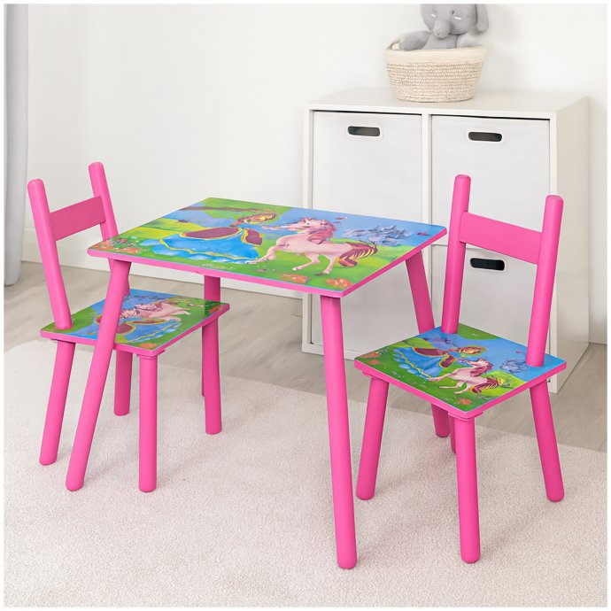 Kindertischgruppe mit Einhorn-Motiv Tisch und 2 Stühle Kinderzimmer