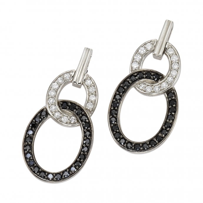 Ohrringe Silber 925 rhodiniert mit Zirkonia-Steinen weiß und schwarz