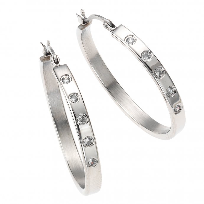 Ohrringe Edelstahl mit weißen Zirkonia-Steinen 35mm Durchmesser