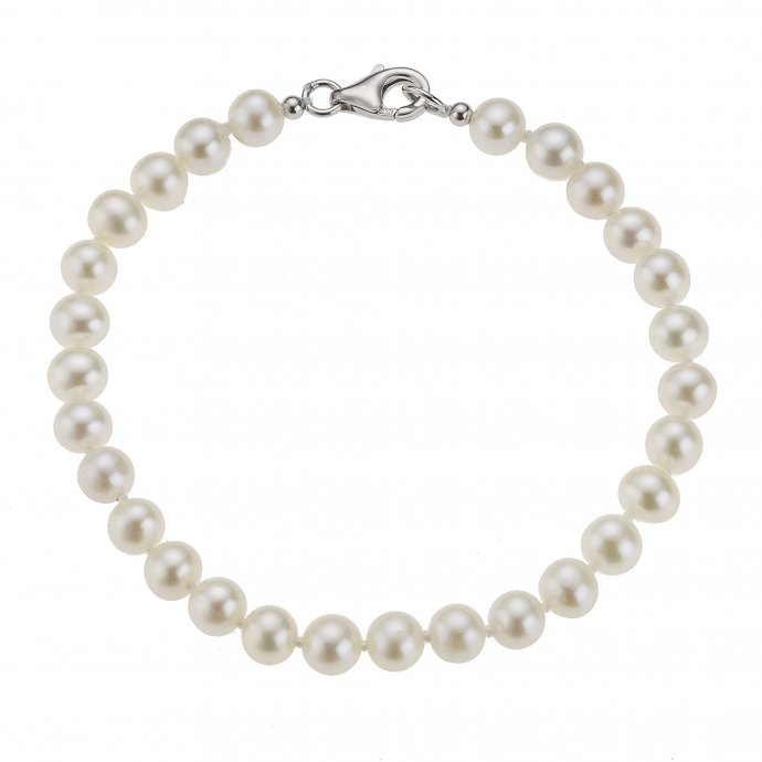 Armband Silber 925 rhodiniert mit weißen Perlen 6mm