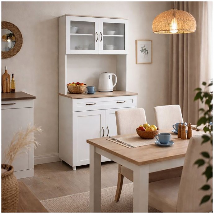 Küchenbuffet mit Glasteil Weiß Blanca