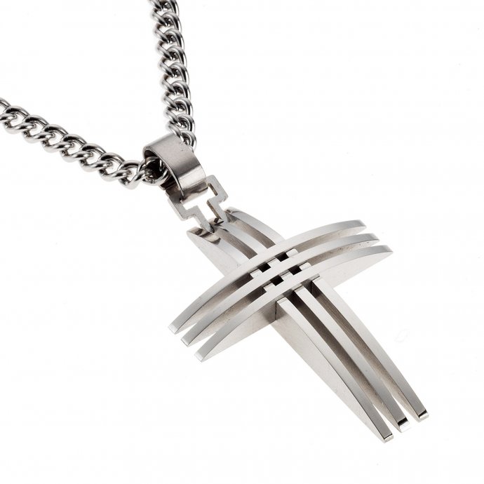 Halskette Edelstahl mit Kreuz-Anhänger 45cm lang