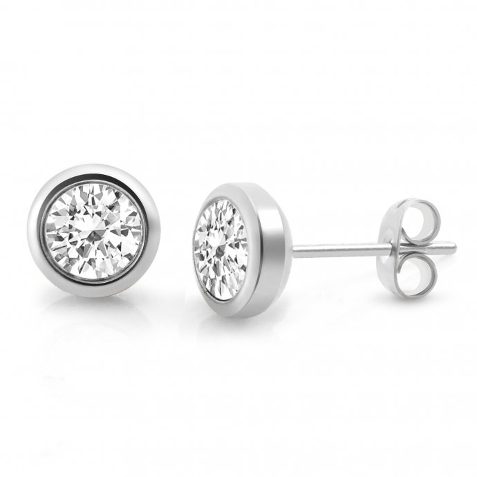 Ohrringe Edelstahl mit weißem Zirkonia 6mm