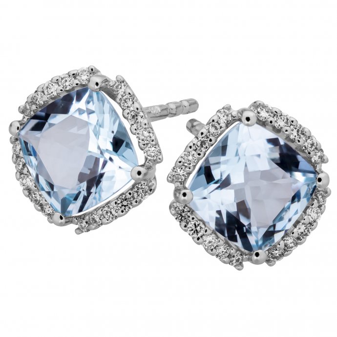 Ohrringe Gold 585 mit Blautopas (beh.) + 40 Brillanten zus. 0,16ct.