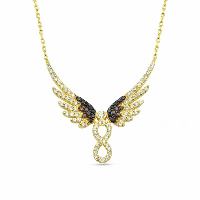 Anhänger mit Kette 925 Sterling Silber vergoldet Unendlichkeit & Engel Silberkette