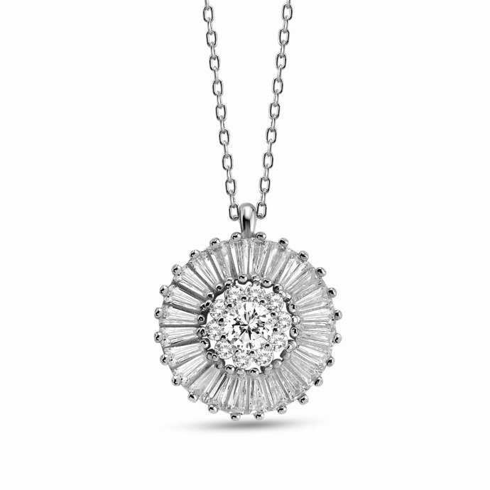 Anhänger mit Kette 925/- Sterling Silber rhodiniert Zirkonia Sun