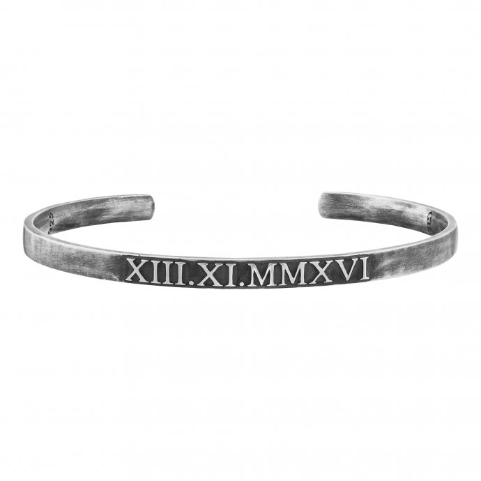 Armreif 925 Sterling Silber matt oxidiert mit römischen Zahlen