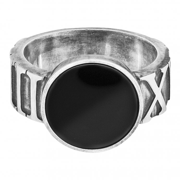 Ring 925 Sterling Silber matt oxidiert mit Onyx