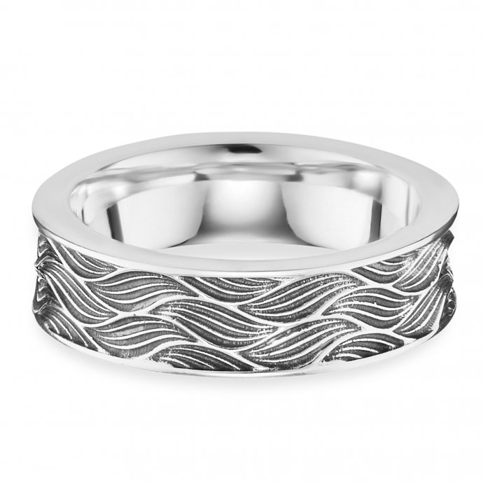 Ring 925/- Sterling Silber rhodiniert oxidiert Wellen