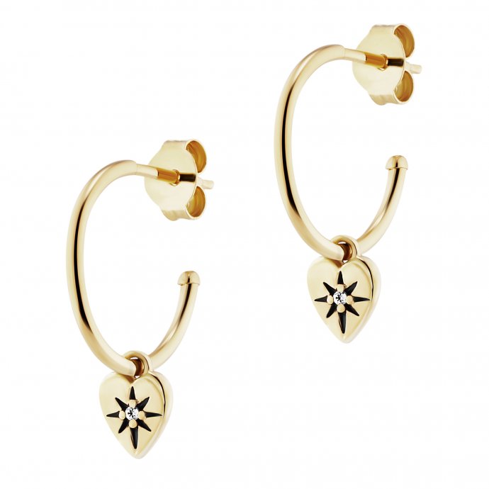 Creolen 925/- Sterling Silber vergoldet Zirkonia Herz