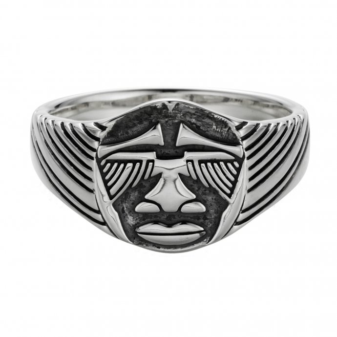Ring 925/- Sterling Silber oxidiert Maske Afrika
