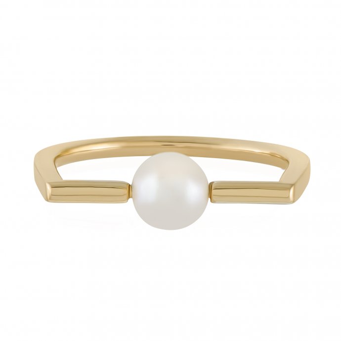 Ring 925/- Sterling Silber vergoldet Perle kantig eckig