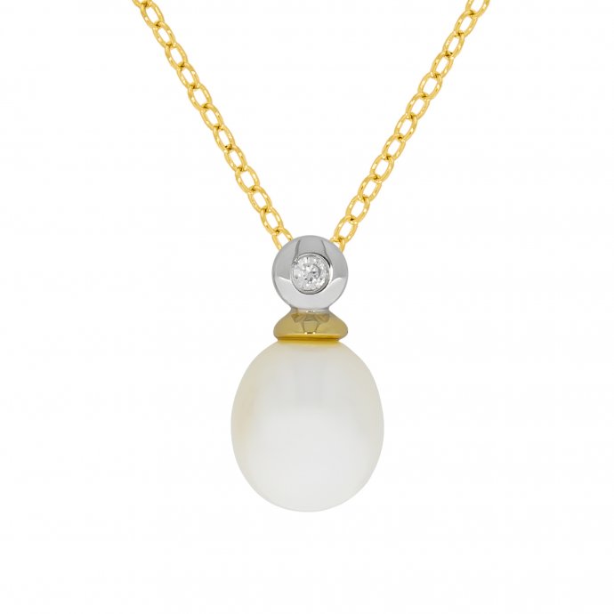 Halskette 925 Silber zweifarbig mit Perle weiß und Zirkonia
