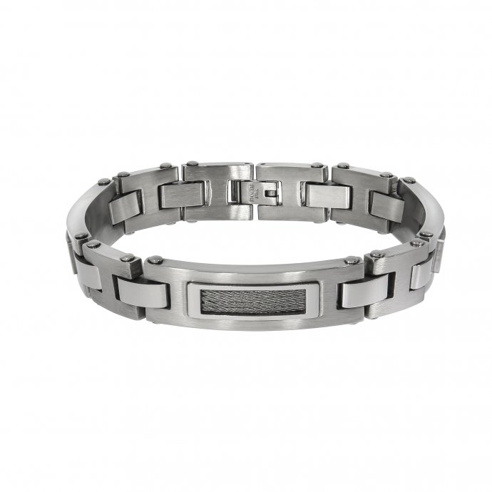 Armband Edelstahl poliert matt mit Stahlseil 21,5cm lang