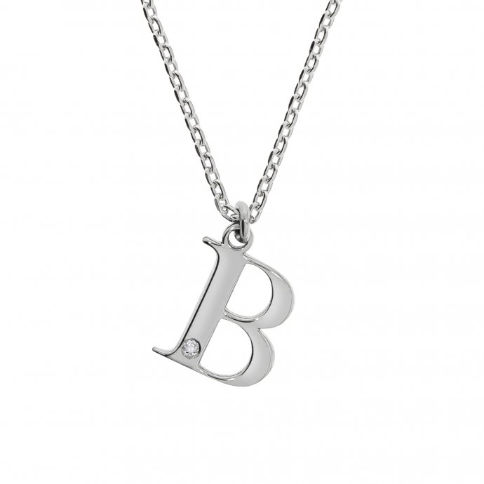 Halskette Silber 925 mit 1x Diamant 0,008ct. Buchstabe B