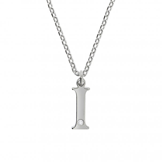 Halskette Silber 925 mit 1x Diamant 0,008ct. Buchstabe I