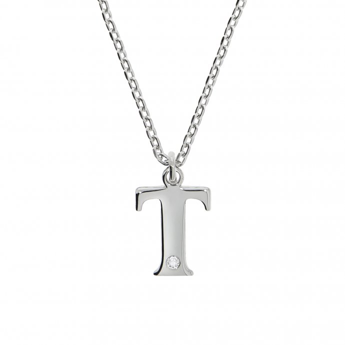 Halskette Silber 925 mit 1x Diamant 0,008ct. Buchstabe T