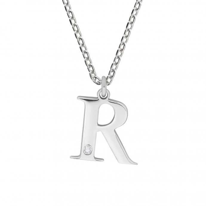 Halskette Silber 925 mit 1x Diamant 0,008ct. Buchstabe R