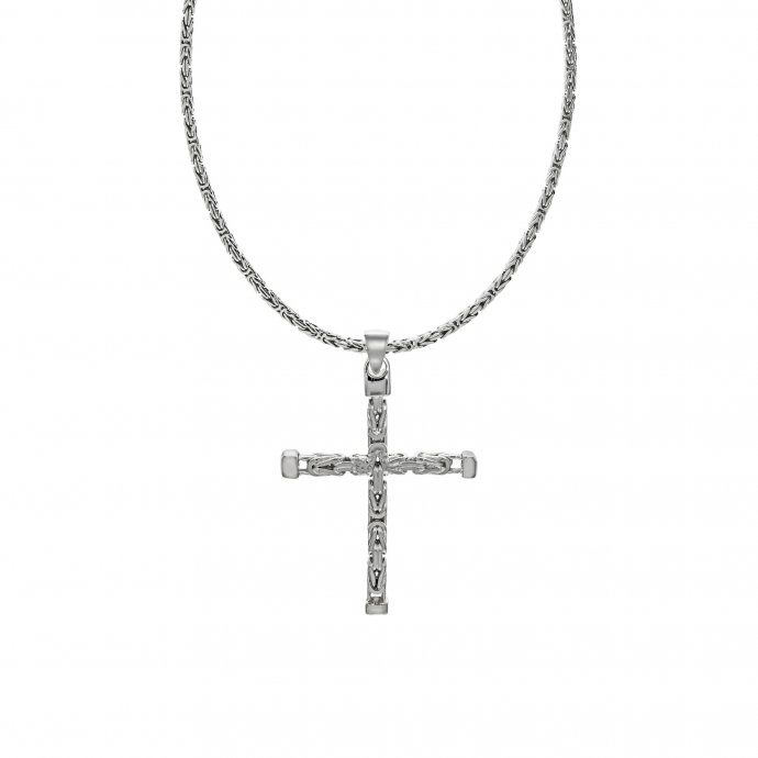 Halskette Silber 925 poliert mit Kreuz-Anhänger 55cm lang Königskette 2,2mm breit