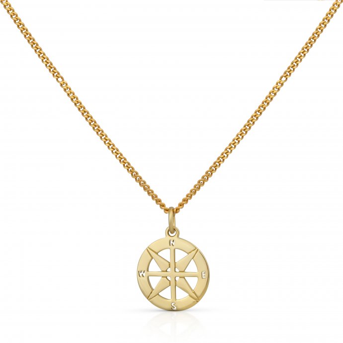 Halskette Gold 375 mit Kompass-Motiv 42/45cm lang