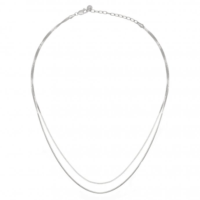 Collier 925/- Sterling Silber Venezianer Kette rhodiniert zweireihig
