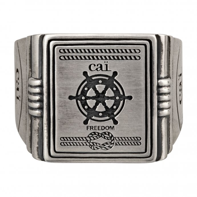 Ring 925/- Sterling Silber Siegelring matt oxidiert Sailor Wappen