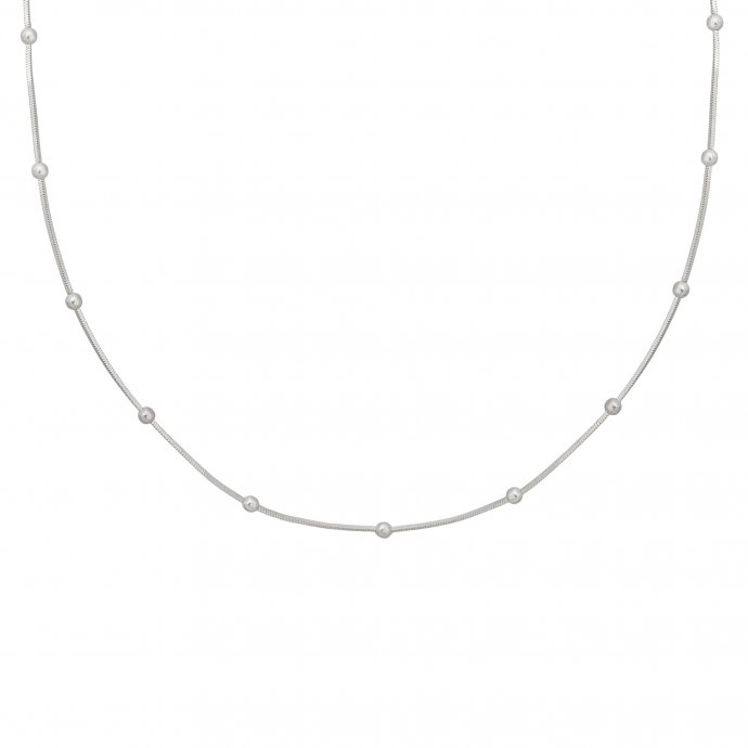 Collier 925/- Sterling Silber Schlangenkette vierseitig diamantiert mit Kugeln rhodiniert