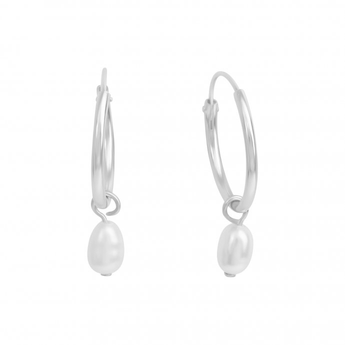 Creolen 925 Silber rhodiniert Perle weiß