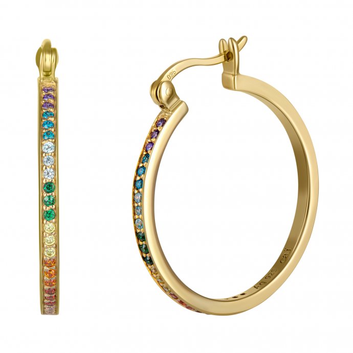 Creolen 925/-Sterling Silber vergoldet Zirkonia bunt Rainbow