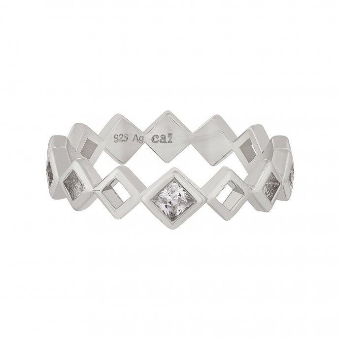 Ring 925 Silber rhodiniert Rauten mit Zirkonia