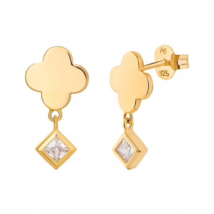 Ohrstecker 925 Sterling Silber gelb vergoldet Kleeblatt Zirkonia Anhänger