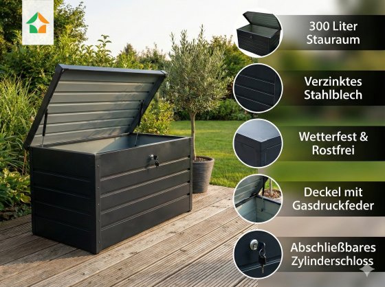 Metall-Aufbewahrungsbox Gartentruhe 300L Stauraum wetterfest 