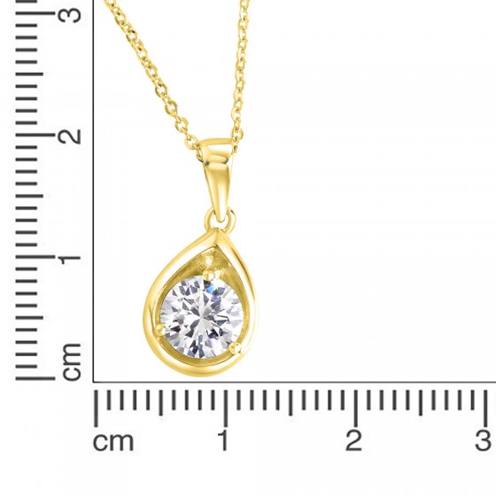 Halskette Silber 925 vergoldet 45cm lang Tropfen-Anhänger mit weißem Zirkonia 