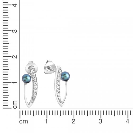 Ohrringe Silber 925 rhodiniert mit grauer Perle und Zirkonia 