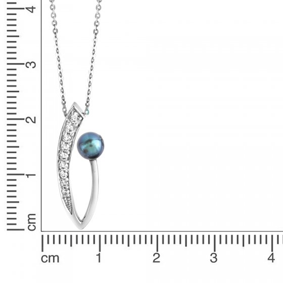 Halskette Silber 925 rhodiniert mit schwarzer Perle & Zirkonia weiß 