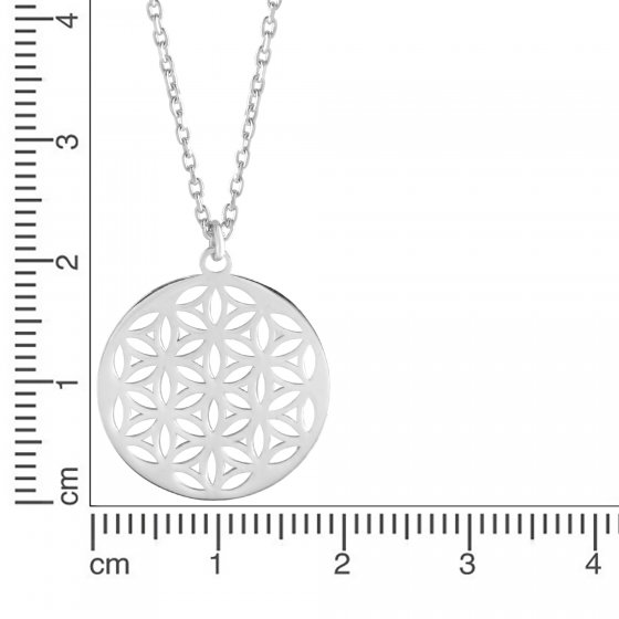 Halskette Silber 925 rhodiniert 42+3cm lang mit Motiv Blume des Lebens 