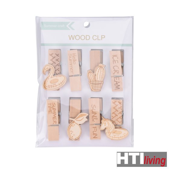 Briefklemme, 8 Stück Holz 