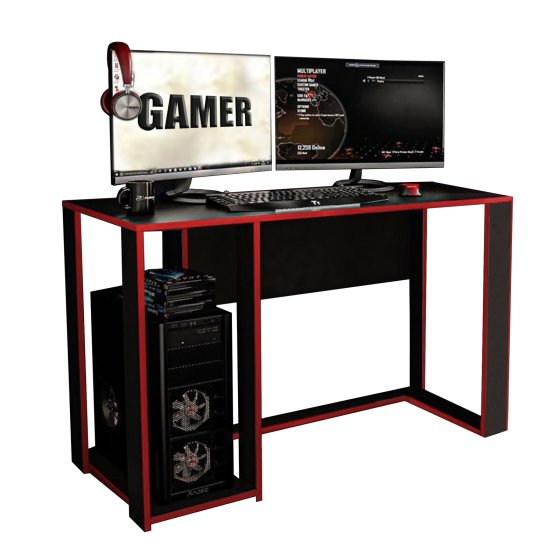 Gaming Schreibtisch Schwarz/Rot Moderner Gamer-Tisch 120 x 76 x 54 cm 
