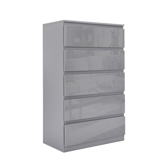 Sideboard Kenji 5 Schubladen Hochglanz Grau 