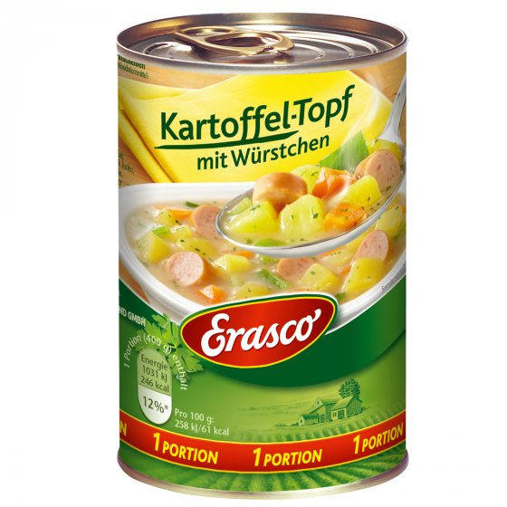 Erasco Kartoffel Topf mit Würstchen mit feinen kräutern 400g 3er Pack 