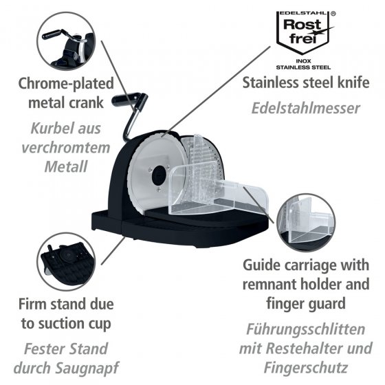 Brotschneidemaschine Schwarz, inkl. Restehalter