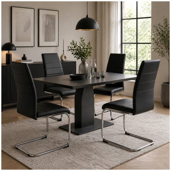 Esszimmerstuhl SallyC Kunstleder 4er-Set Schwarz 